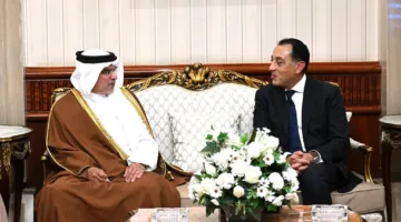 رئيس الوزراء يرحب بولي عهد البحرين في مطار القاهرة الدولي